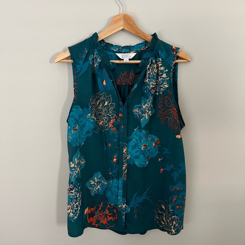 Stitch Fix Market & Spruce Orlee Mixed Material split neck top teal large